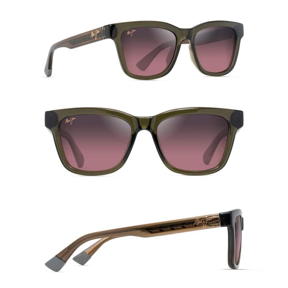 Maui Jim Hanohano Shiny Trans Green Frame Sunglasses with Maui Rose Lenses